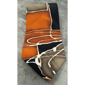 Vintage Pierre Balmain Couture Silk Tie Orange Black Abstract Design Necktie 54"